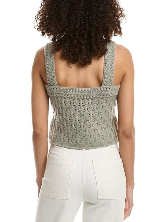 VINCE Sage Green Wool Cashmere Crochet Sleeveless Knit Crop Tank Sweater LARGE - Picture 2 of 7